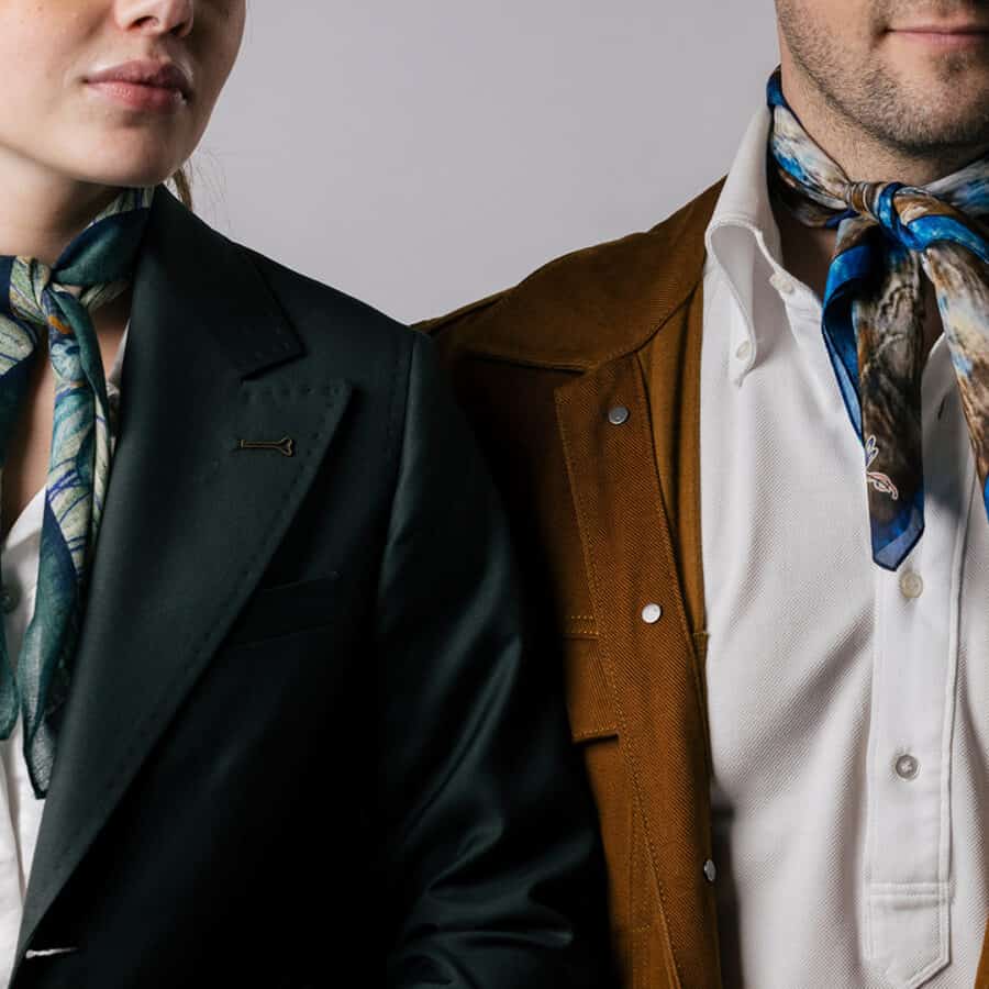 Our silk or wool/silk neckerchiefs are woven with sophistication and elaborate detail. These luxury neckerchiefs are a fantastic addition to any casual or formal wear.