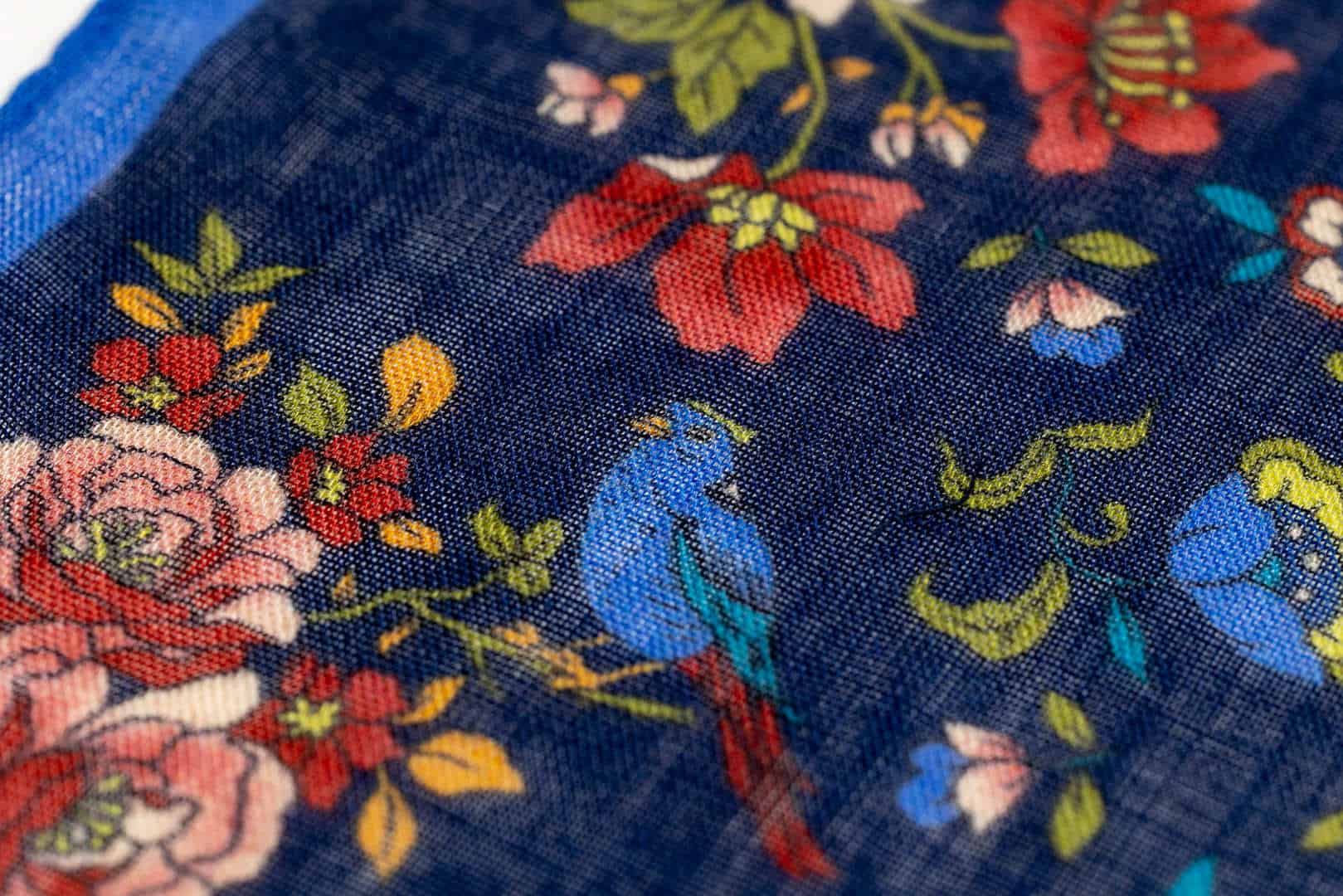Blue Bird & Floral Pocket Square