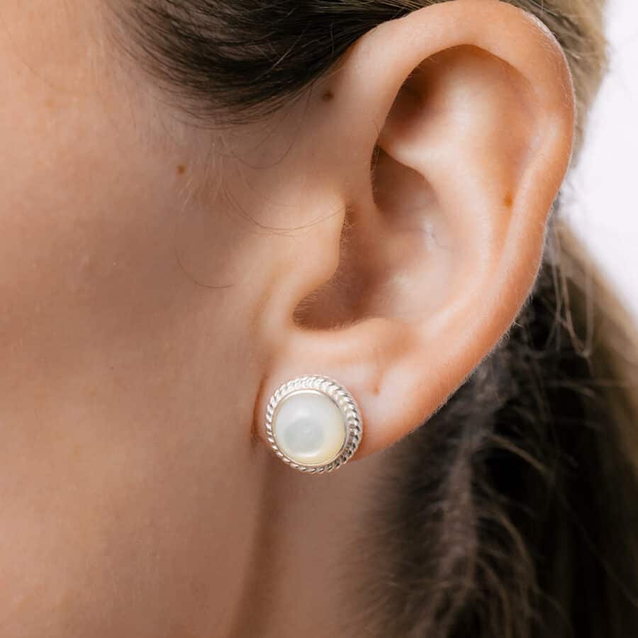 White Mother of Pearl Stud Earrings