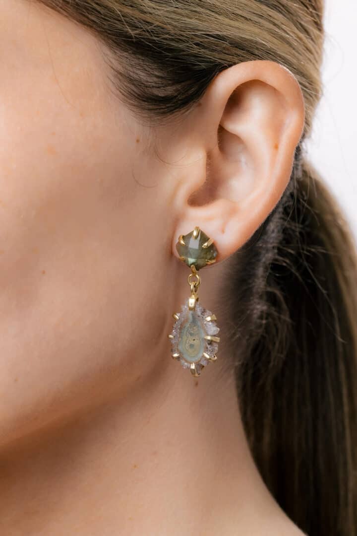 Labradorite & Amethyst Stalactite Drop Earrings